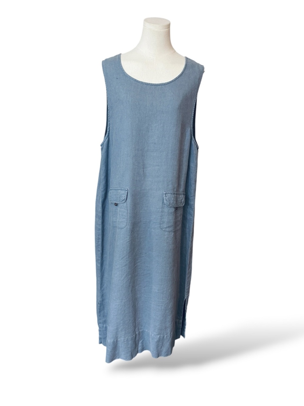 Kiko 100% Linen Blue  2-Piece Set Button-Front Jacket & Midi Dress Women size L - Picture 2 of 12